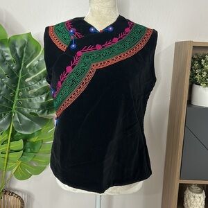 Asian inspired velveteen embroidered vest